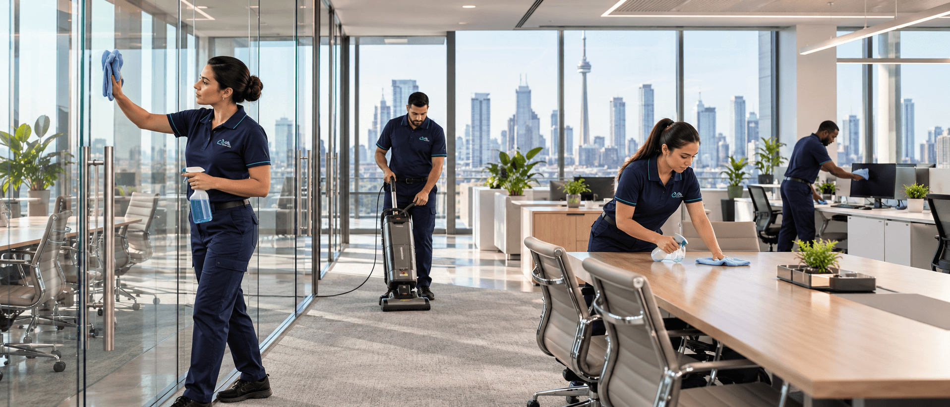 CEDERSUFF cleaning team working in a bright open-plan Toronto office